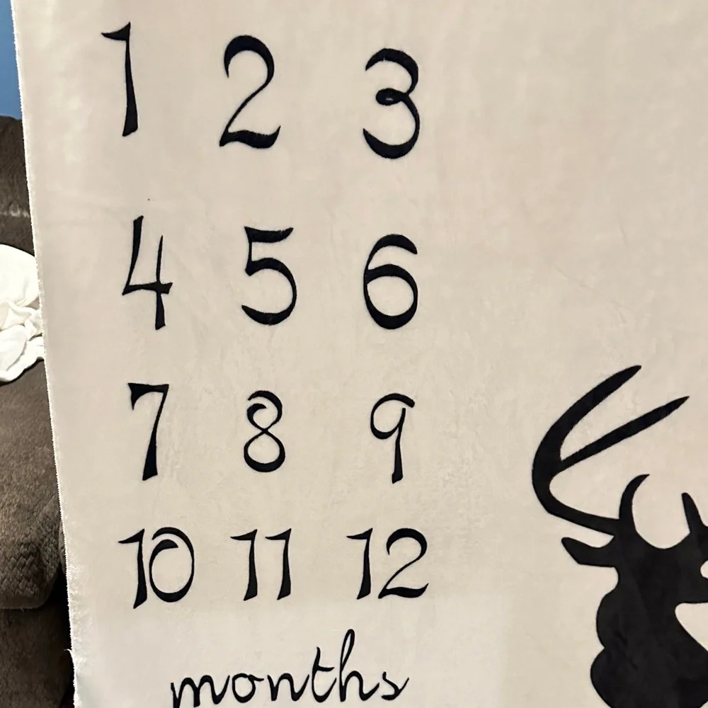 Cozy White and Black Deer Milestone Blanket
